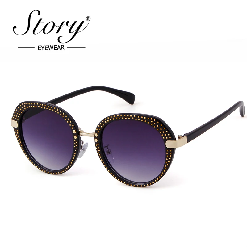 Овальные Солнцезащитные очки с заклепками STORY 2018 женские круглые винтажные