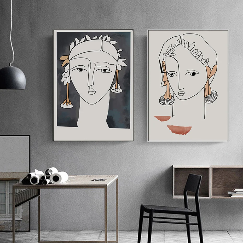 

Abstract Figure Portrait Poster Women Face Canvas Painting Minimalist Prints Black and White Sketch Wall Art Picture Home Deco
