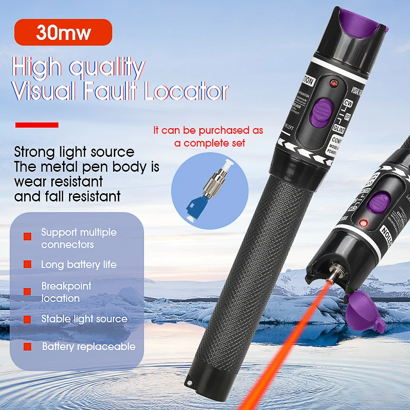 Visual Fault Locator 30mW Fiber Optic Cable Tester 30KM Range Red Laser Light Pen Type SC/FC/ST