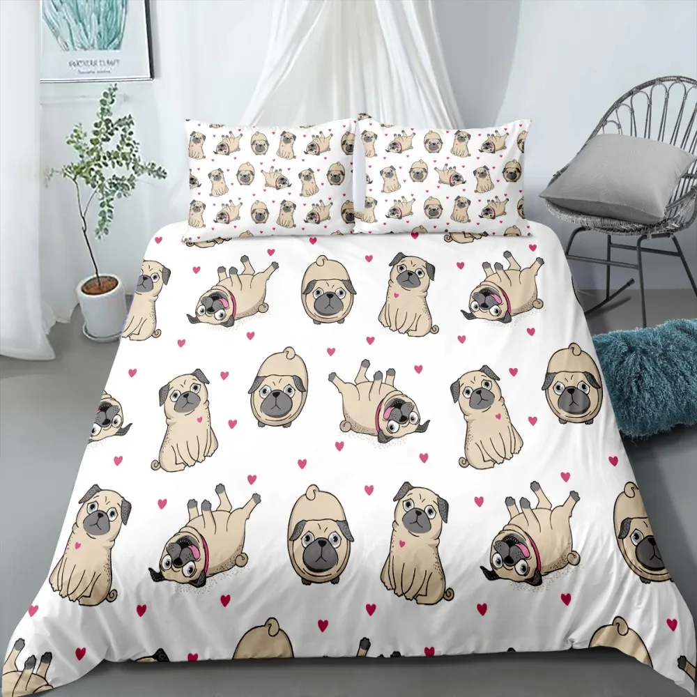 

2/3 Pieces Hippie Pug Bedding Sets Bulldog Dogs Duvet Cover Double-layer Cartoon Animal Bed Quilt Cover Twin Queen Cover Set
