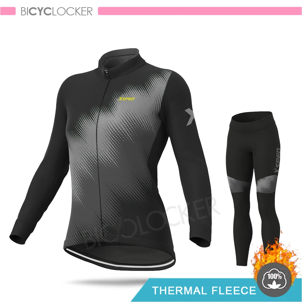 Normal Cycling Set Куртка женская зимняя одежда для велоспорта, комплект из Джерси с длинным рукавом для шоссейного велосипеда, Теплая Флисовая одежда для женщин, костюмы для верховой езды - Color: Normal Cycling Set