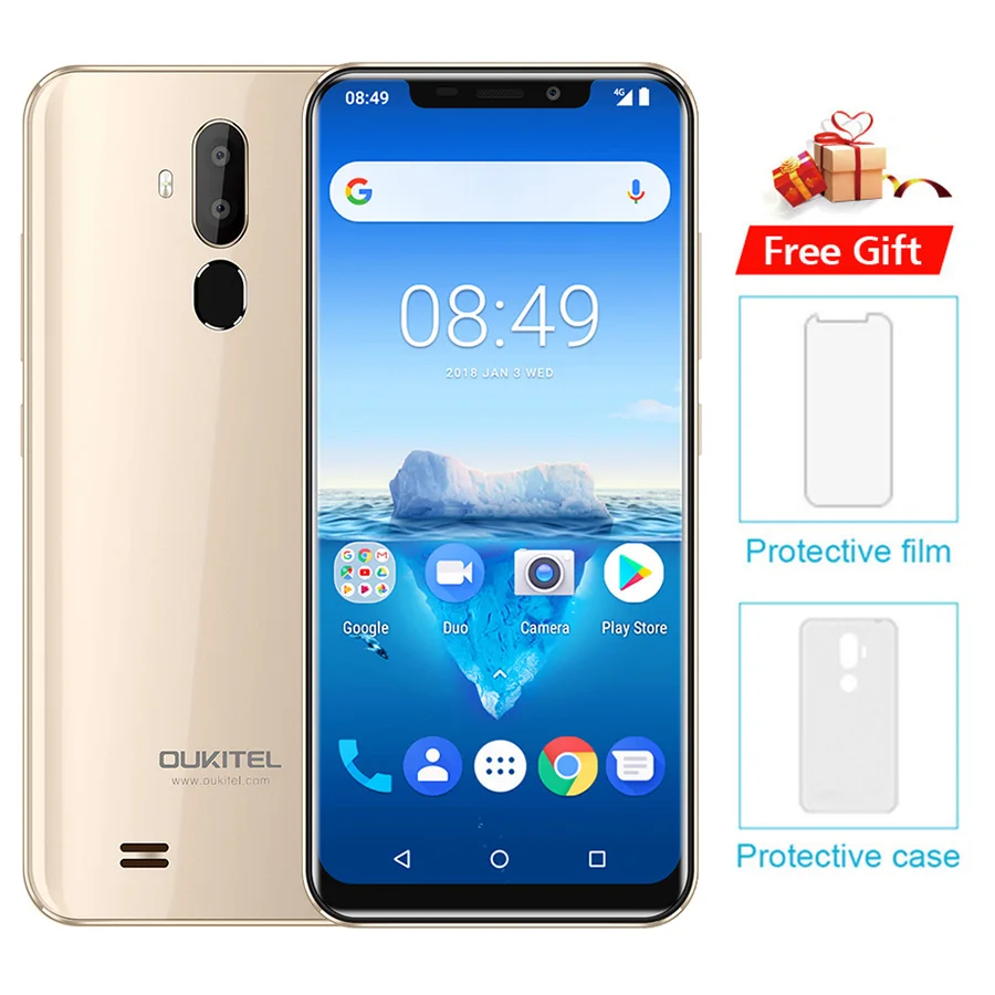 Gold OUKITEL C12 Pro 4G 6,1" 19:9 Android 8,1 Face ID 3300 мАч MT6739 четырехъядерный 2 Гб ОЗУ 16 Гб ПЗУ 8МП+ 5Мп отпечаток пальца мобильный телефон - Цвет: Gold