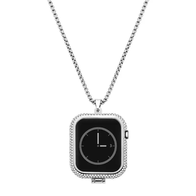 

NICERIO Diamond Metal Frame Protective Case Bumper Necklace Pendant Replacement Compatible with Apple Watch Series 4 Silver 44mm