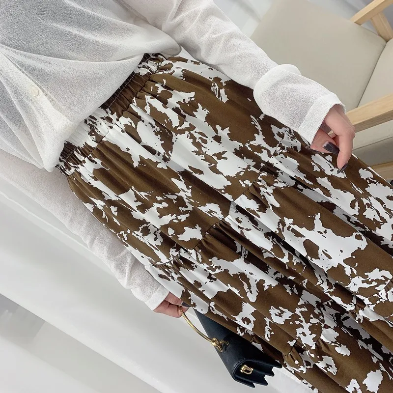 

2020 Autumn & Winter New Korean Retro Floral High Waist Thin A-line Skirt Sweet Casual All-match Women Long Skirt Free Shipping