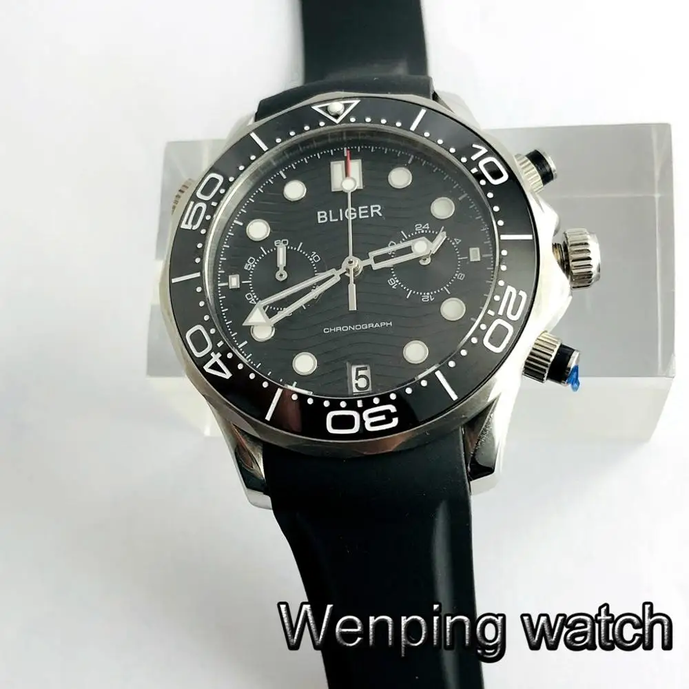 Часы мужские кварцевые с керамическим циферблатом и хронографом 41 мм|Кварцевые