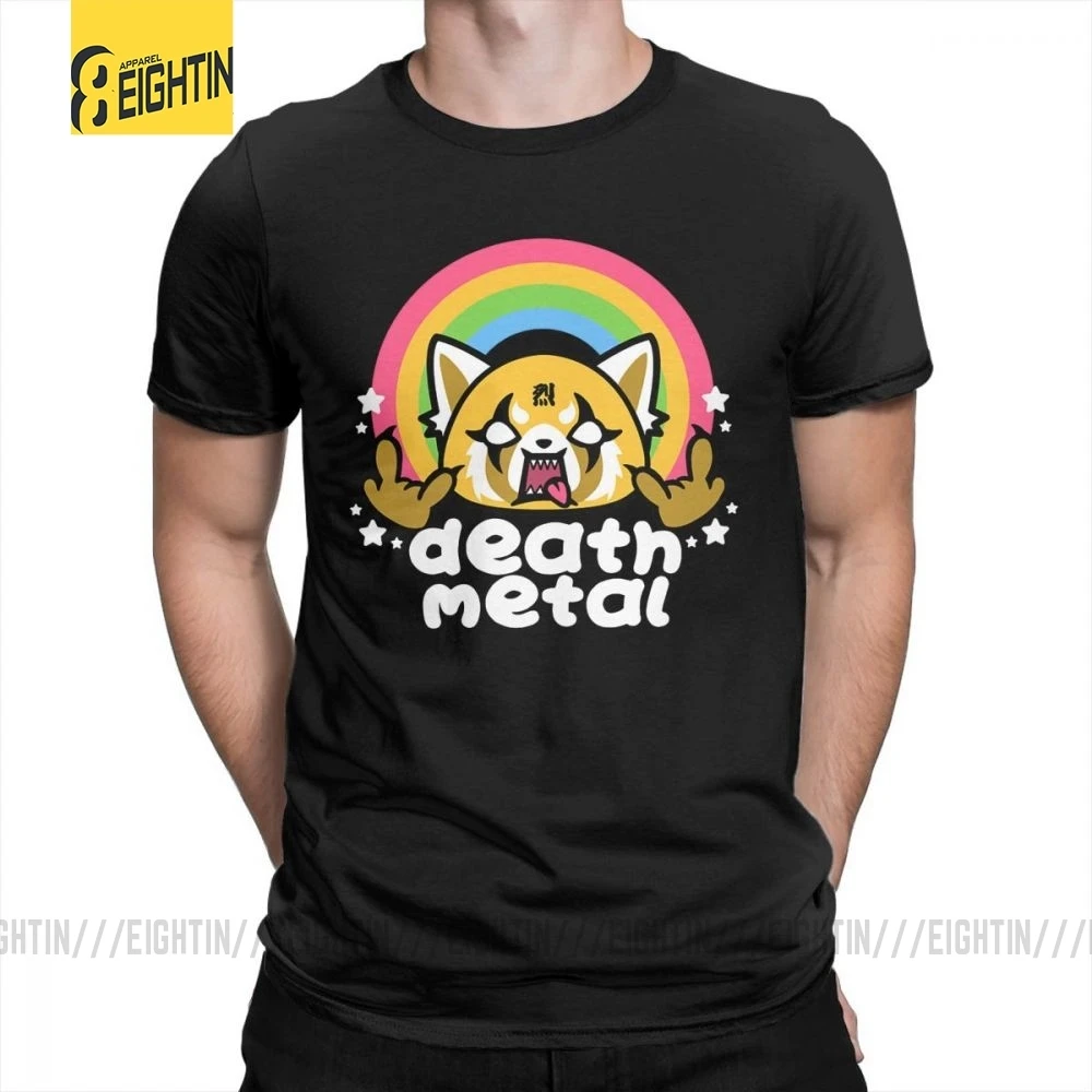 Черный Death Metal Aggretsuko aggression Retsuko, футболки из хлопка, Мужская одежда, футболки с коротким рукавом, футболки большого размера с рисунком - Цвет: Черный