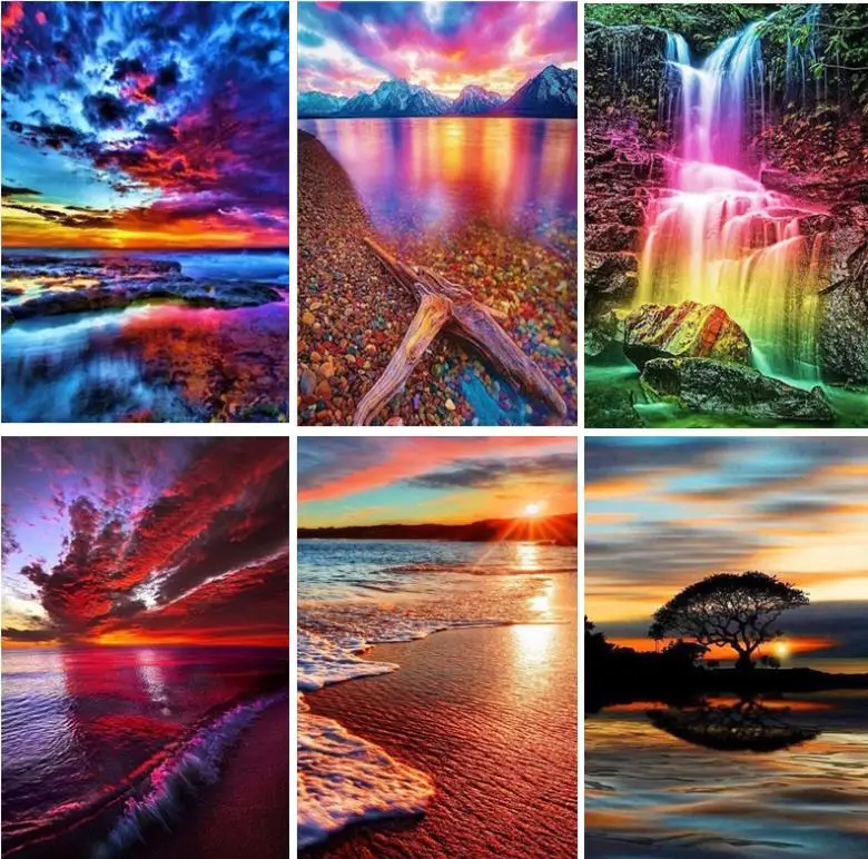 

Алмазная живопись, пейзаж 5D, «сделай сам», алмазная вышивка, квадратная фотография Стразы Sunrise Decor Home