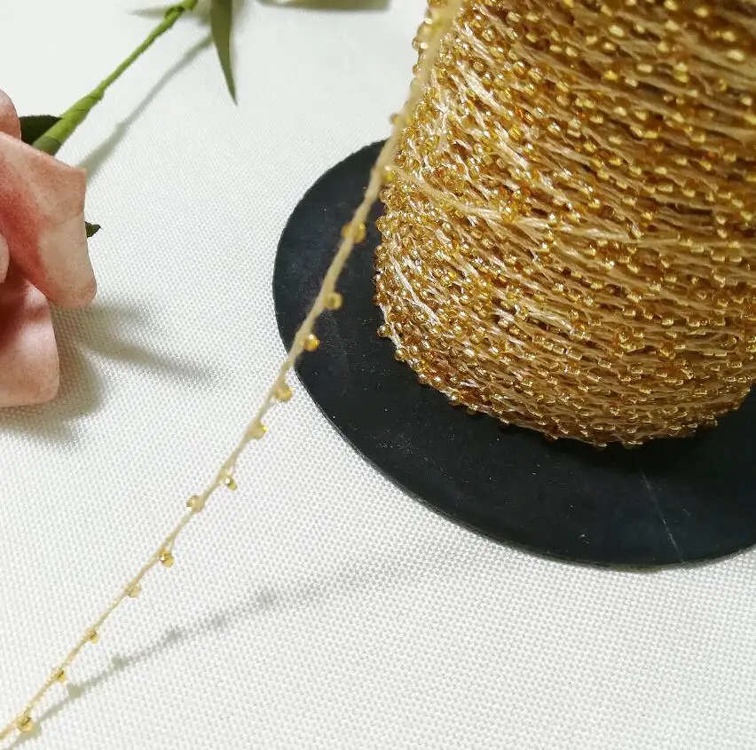 1M Gold Lace Crystal Beads Sequin Fabric Beaded Trim Ribbon DIY Sewing Applique Collar Cord Wedding Dress Guipure Decor YU21 | Дом и сад