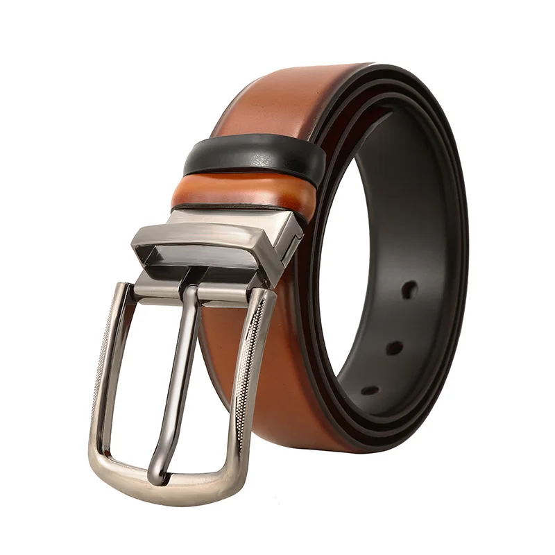 

Rotating Buckle Belt Double-Sided Usable Business Casual Belt Trend Belt Gentleman Male PU Rectangular Alloy Pin Buckle Belt