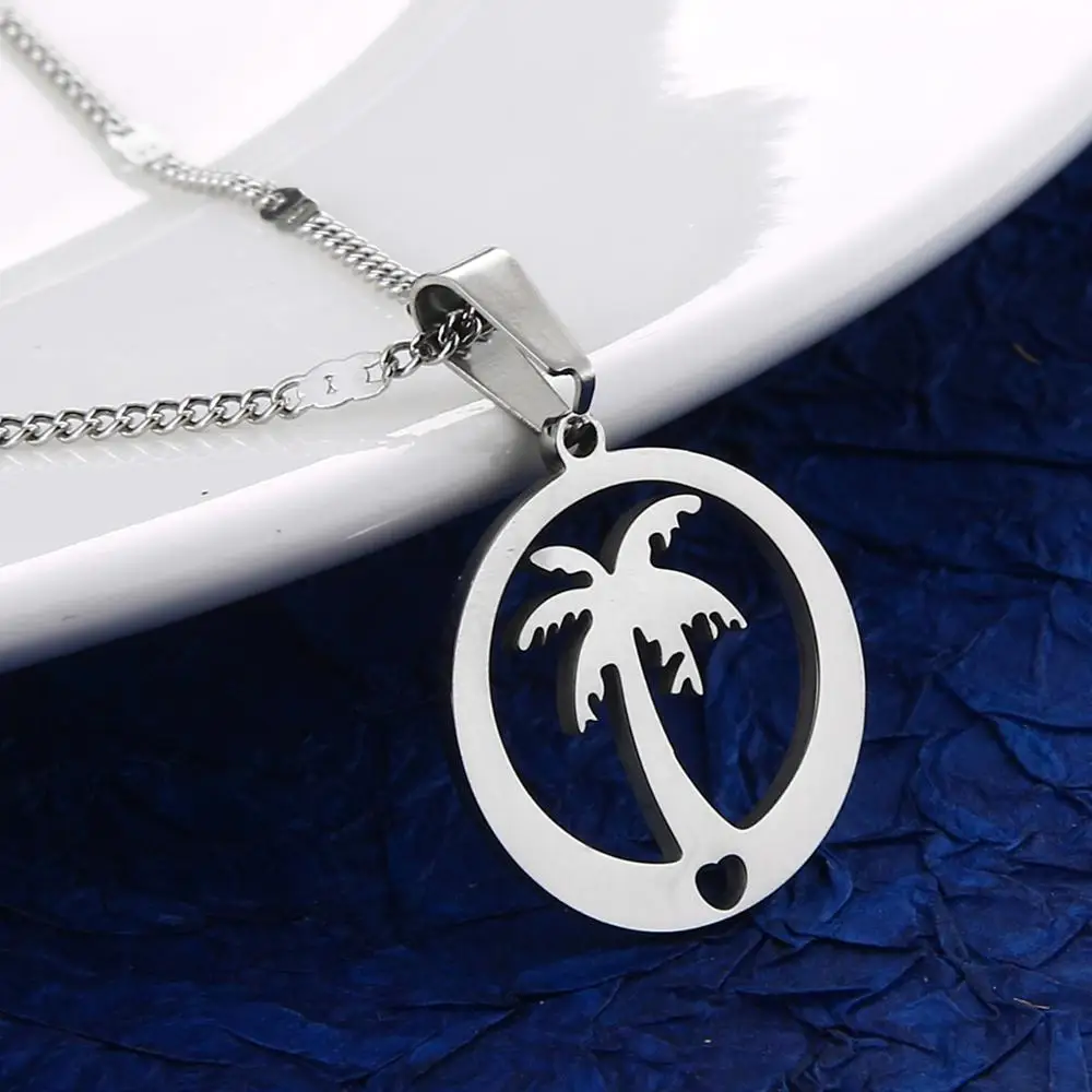 Ожерелье из нержавеющей стали с кулоном в виде кокосовой пальмы Пляжная шейка