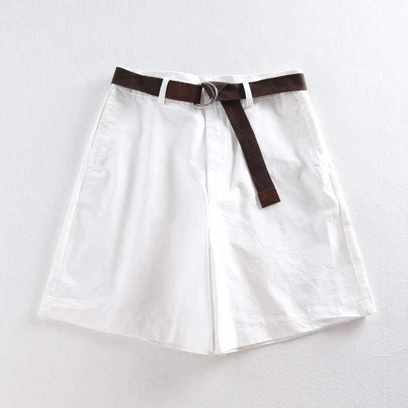 

Feminine Thin Ladies Wide Leg Shorts Women Summer Shorts Loose High Waist 2021 Casual Female Solid A-line with Belt 7411 50