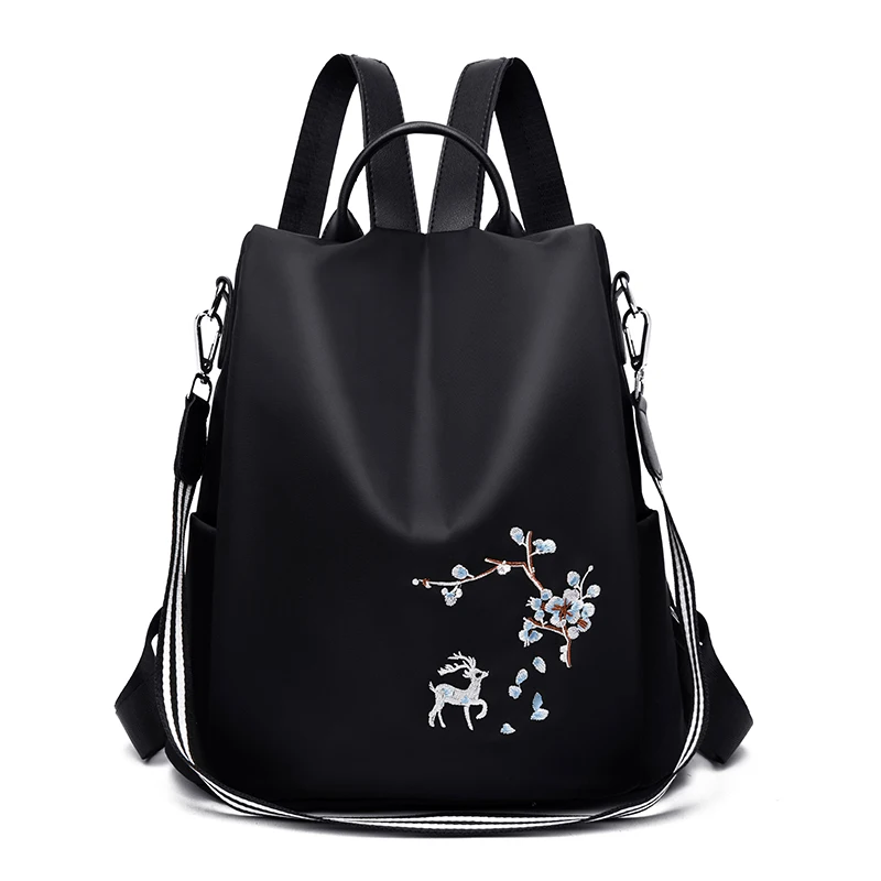 Элегантный женский рюкзак с вышивкой оленя, Mochila Feminina, 3 в 1, светильник, школьная сумка для девочек, рюкзак для путешествий с противоугонным дизайном - Цвет: Blue