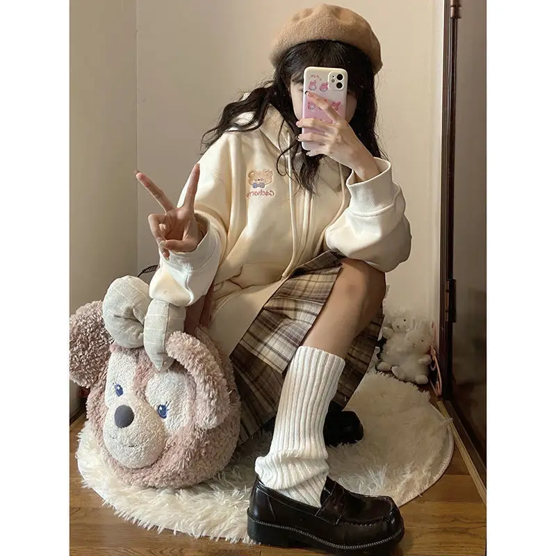 Симпатичная японская Толстовка в стиле Харадзюку с изображением мишки Женская