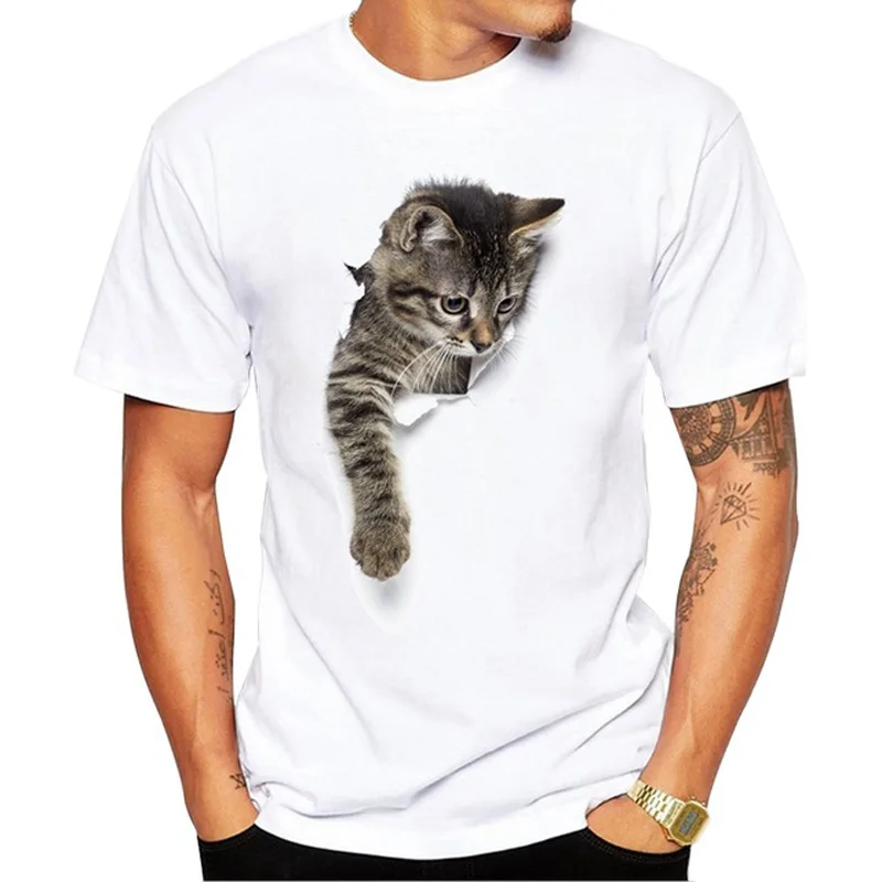 3D милая кошка Мужская футболка с коротким рукавом Повседневная забавным принтом
