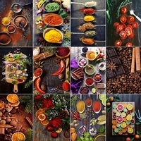 food spices diamond embroidery artistic kitchen restaurant decoraion wall art 5d diy mosaic round square rhinestone pictures