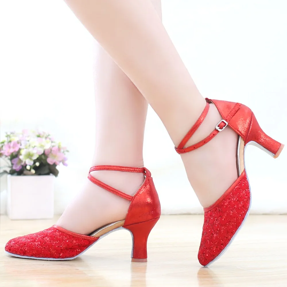 Women Latin Dance Shoes Salsa Ballroom Tango Shoes Wedding High Heel Black Glitter Ladies Girls Jazz Dancing Shoe Female Sandals
