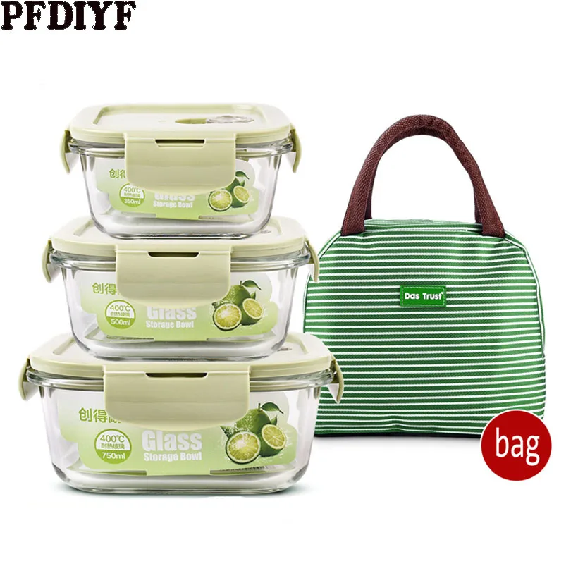 Герметичный стеклянный Ланч бокс с сумкой микроволновая печь нагрев охлаждаемый