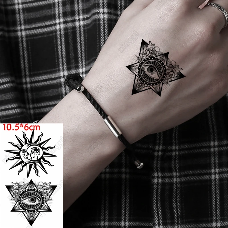

Waterproof Temporary Tattoo Sticker Dark Black Triangle Eyes Sun Kids Arm Wrist Water Transfer Fake Tatto Body Art Women Men