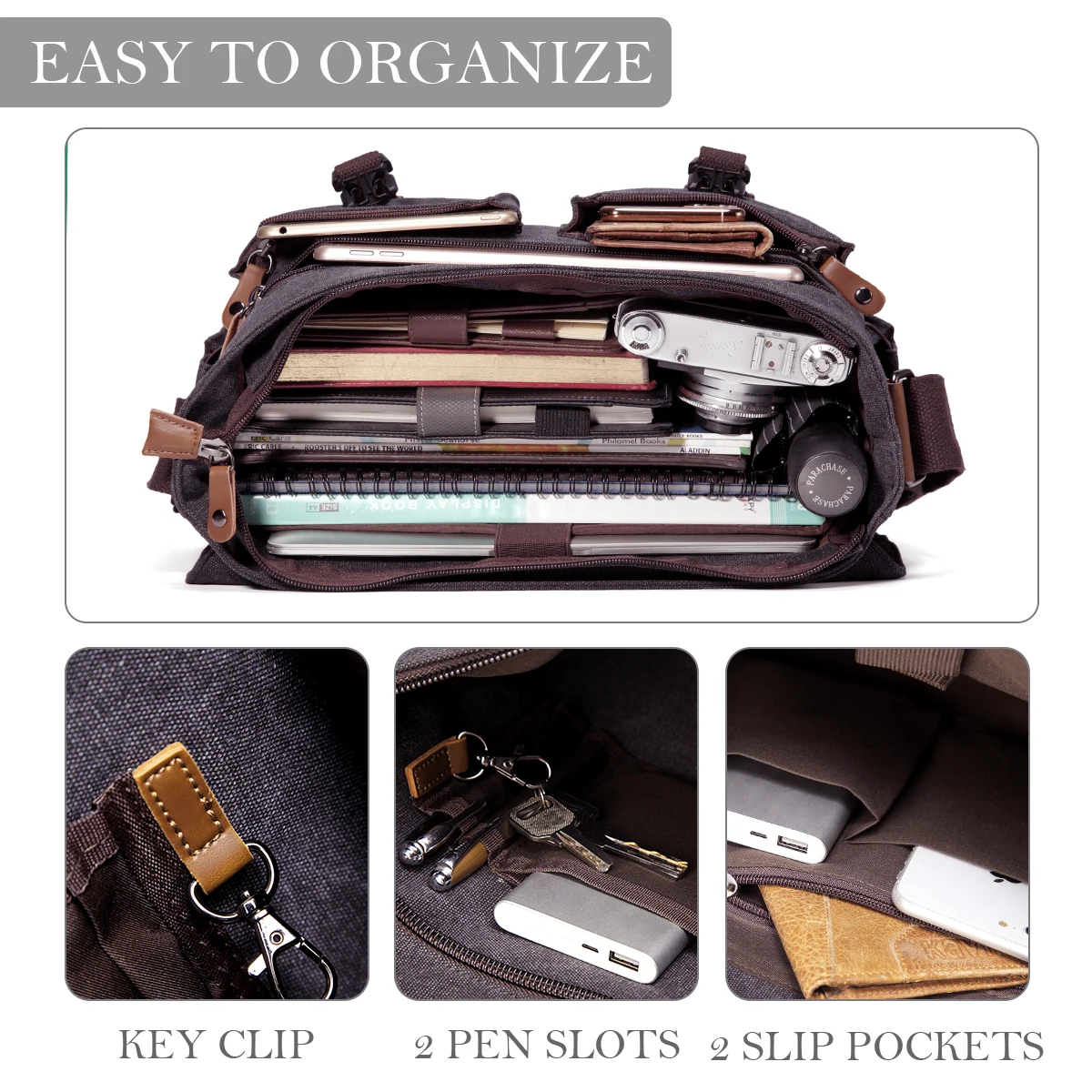 vaschy vintage water resistant canvas briefcase 14 inch laptop messenger bag for men free global shipping