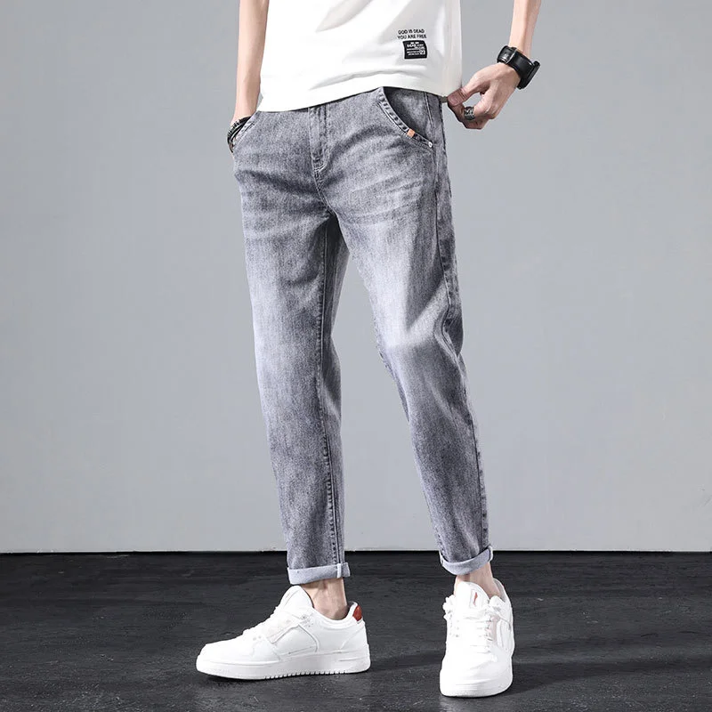 

Summer jeans men's loose legged Harem Pants Korean Trend elastic thin 9-point