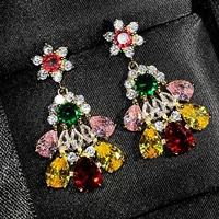 elegant gemstone crystal dangle earrings geometry colourful zircon bridal long earrings charm women new trend jewelry 2021