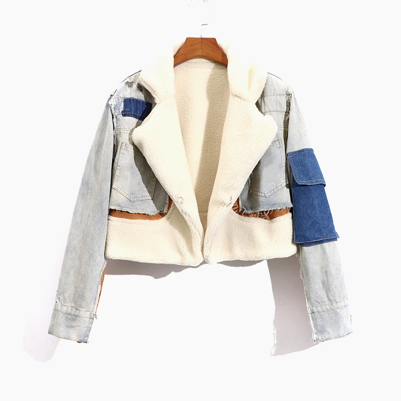 

DEAT Classic Plush Thickened Denim Women's Autumn And Winter 2021 New Modified Versatile Lamb Wool Warm Jacket Trend 6T160