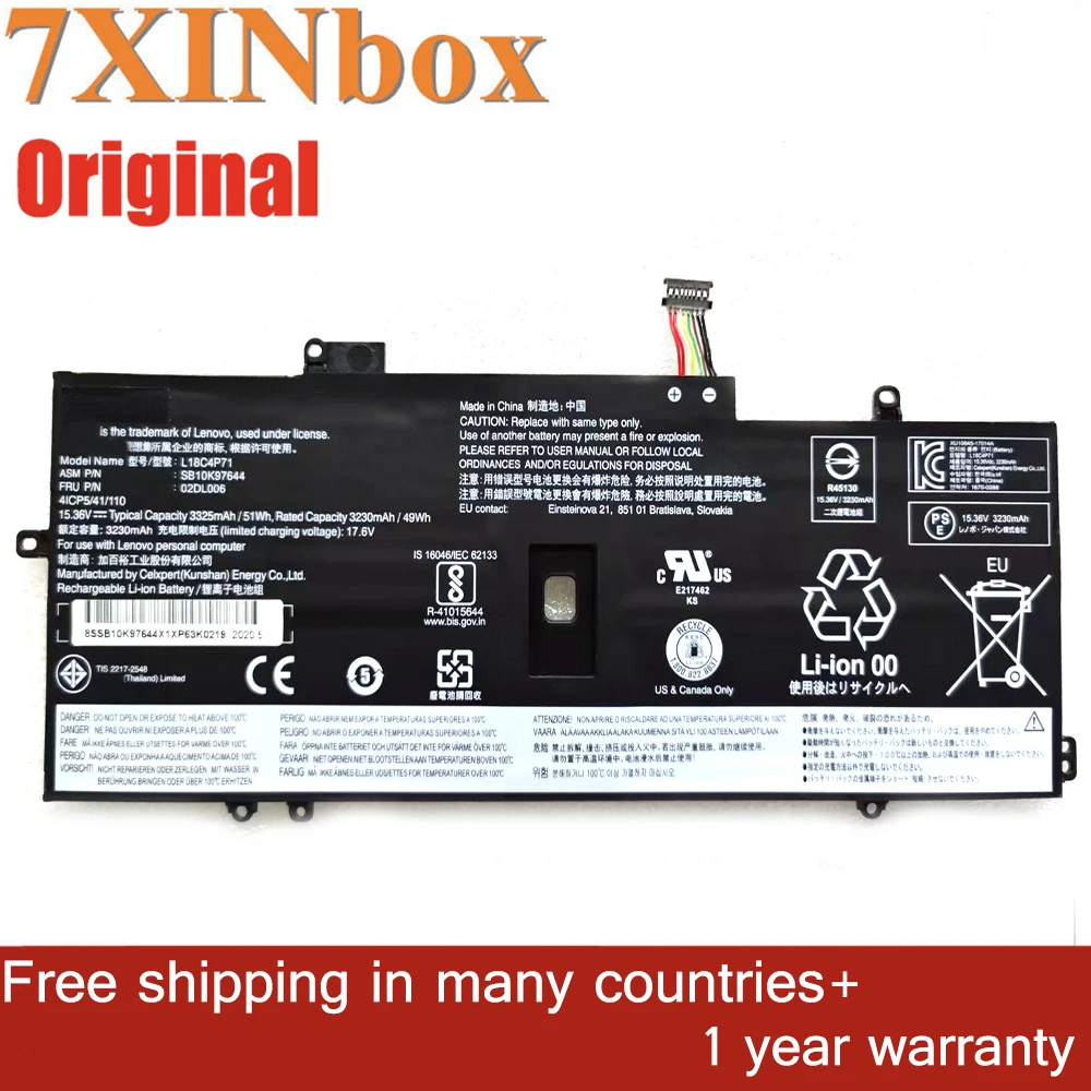 

7XINbox 17.6V 3230mAh original L18C4P71 L18M4P72 L18L4P72 laptop battery For Lenovo ThinkPad X1 Carbon 7th 2019/20 TP00109A