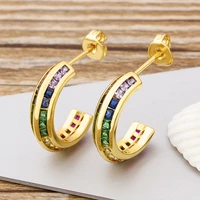 aibef boho gold color hook stud earrings korean geometry copper cz stone earrings for women female retro trend fashion jewelry