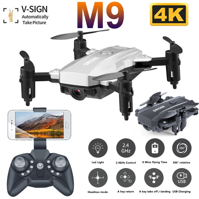 Складной мини Дрон M9 с 4K HD камерой Wi Fi FPV удержание высоты следуй за мной возврат