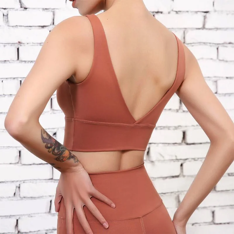 Сексуальный спортивный бюстгальтер с открытой спиной для женщин однотонный