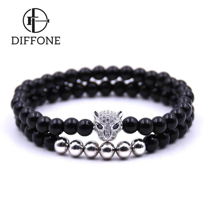 Diffone 2 шт./компл. парный браслет для мужчин и женщин 6 мм маленький Гладкий обсидиан