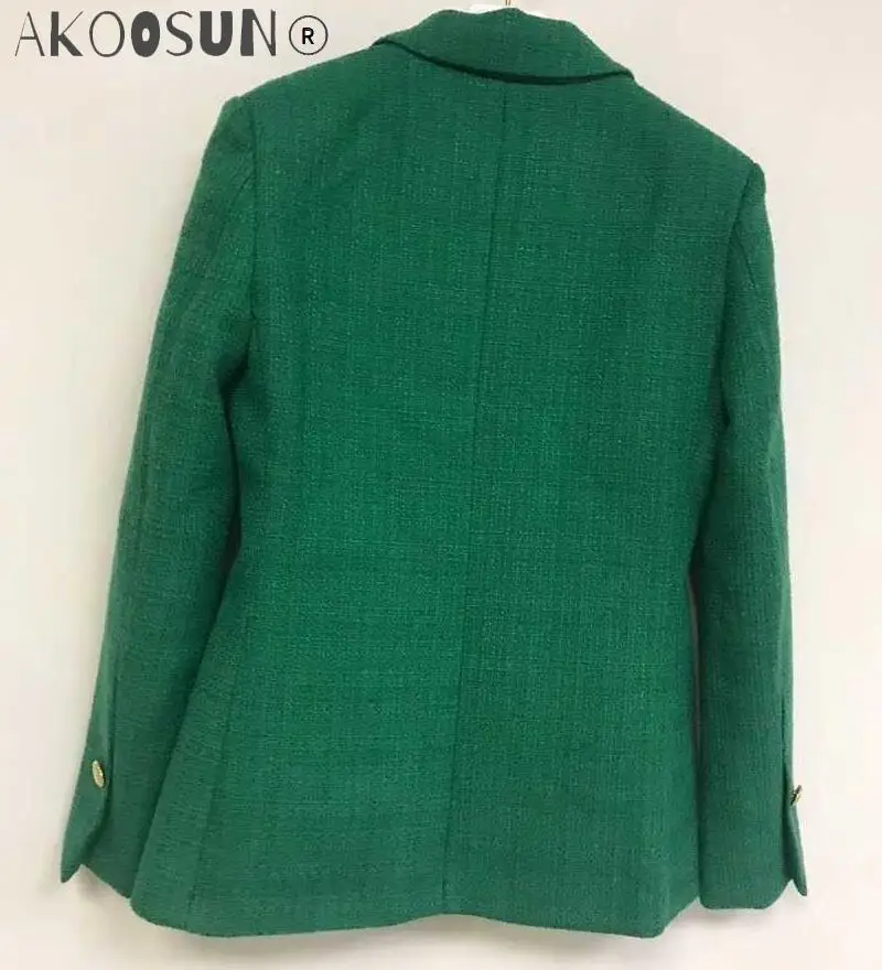 

Green tweed Blazer Double Breasted Long Sleeves coat