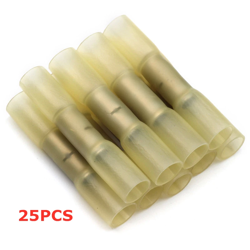 25PCS 100/25 шт. термоусадочной терминалы красные изолированные Водонепроницаемый терминал запечатать стыковой 22-18 AWG Электрический провод обжимной вывод инструменты для наращивания волос - Цвет: 25PCS
