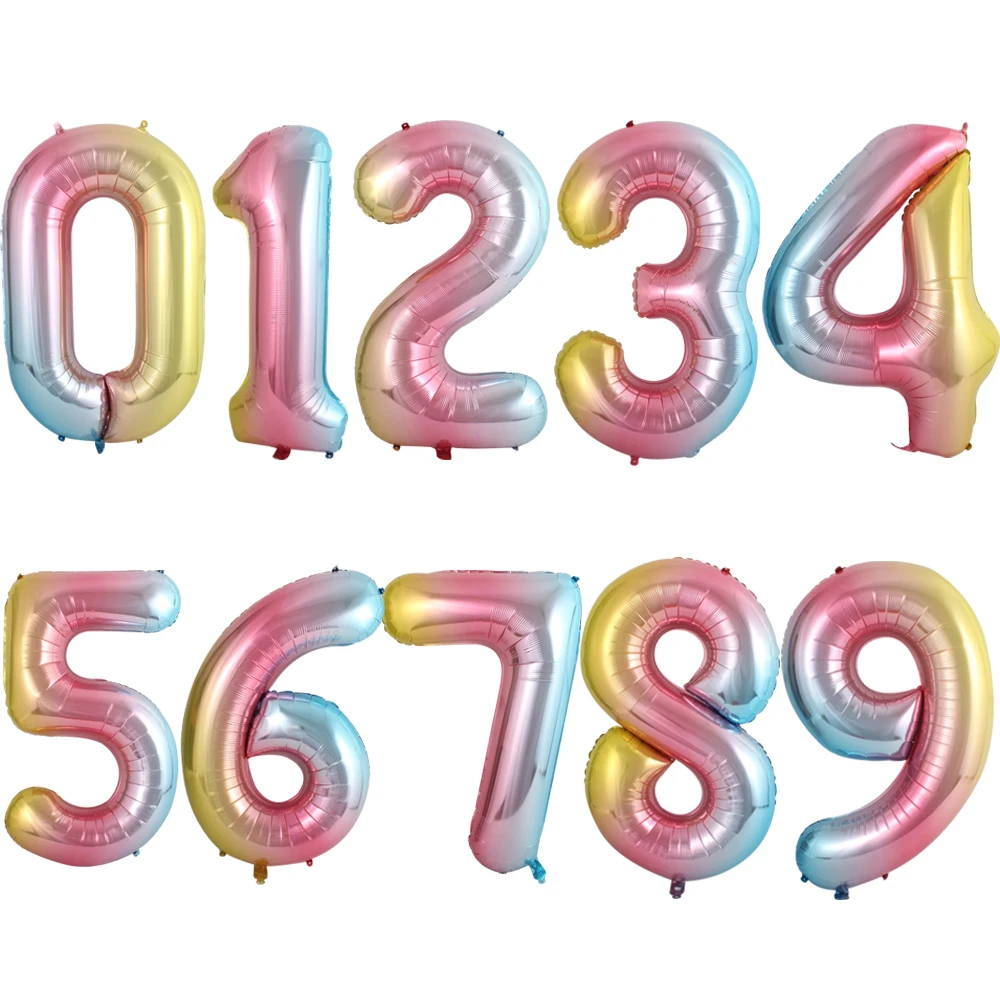 32 inch Large Rainbow Color Number Foil Balloons 0-9 year birthday party decorations kids Helium Balloon Baby Shower Party D30 | Дом и сад