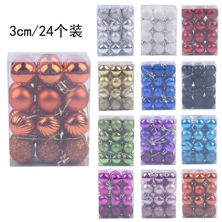 

3cm set of 24 Christmas balls Christmas tree decoration plastic ball bright ball colorful ball decoration pendant