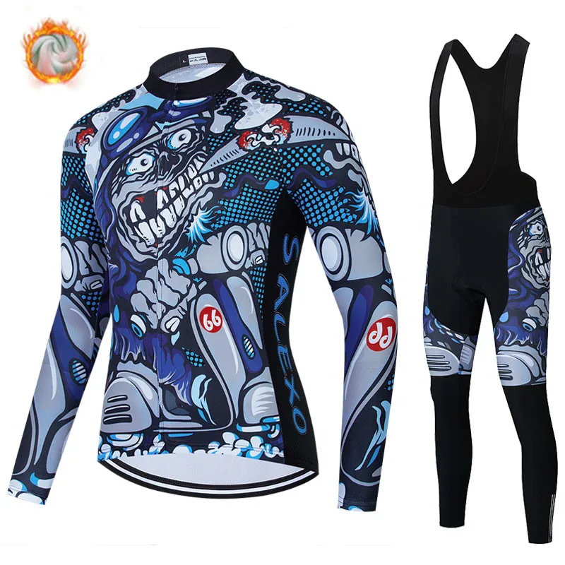 

Велосипедная форма с рисунком черепа, 2022, Мужская зимняя одежда для велоспорта, комплект велосипедной формы с длинным рукавом, велосипедные...
