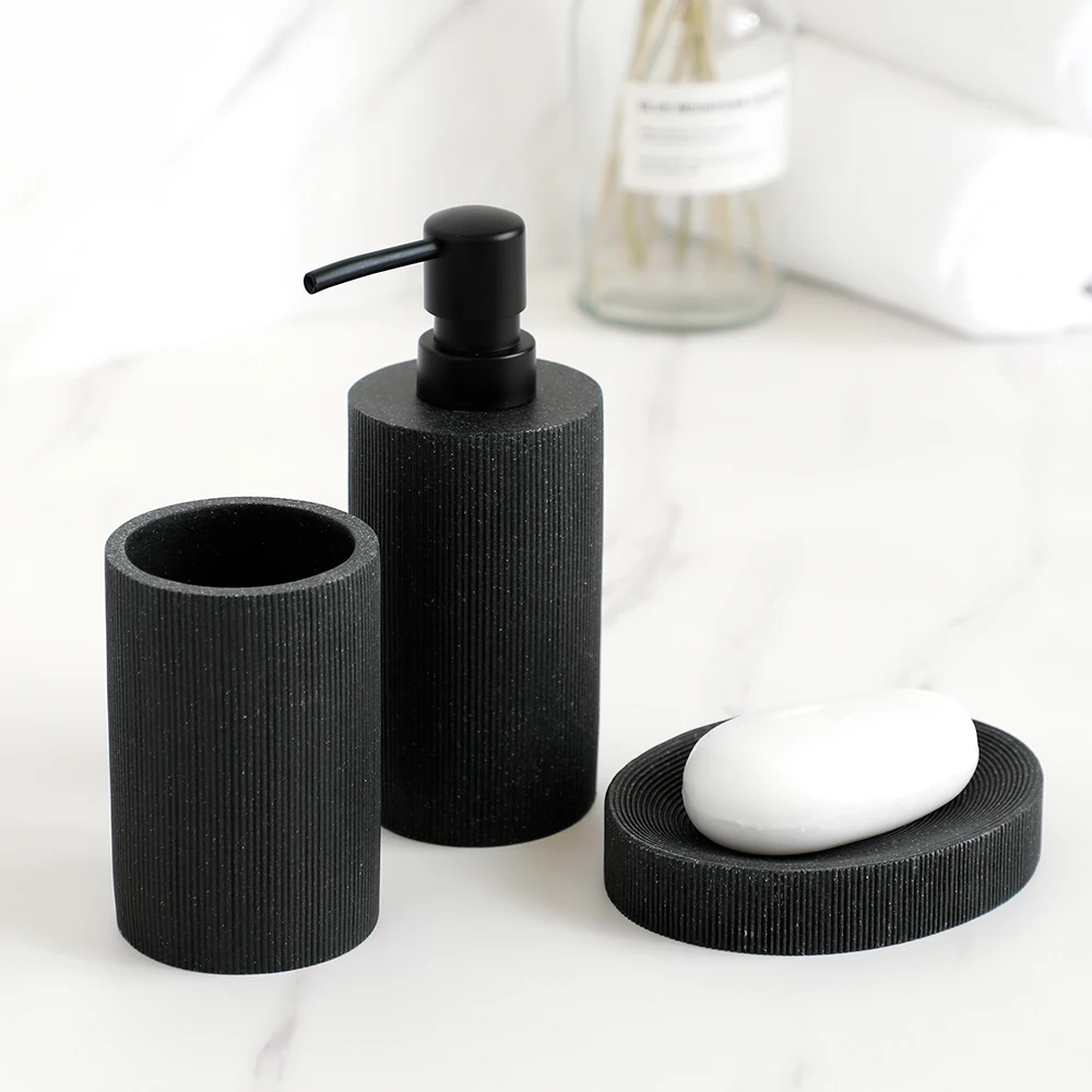 black bathroom accessories set with toothbrush holder soap dispenser soap tumbler cups soap dish an toilet brush holder free global shipping