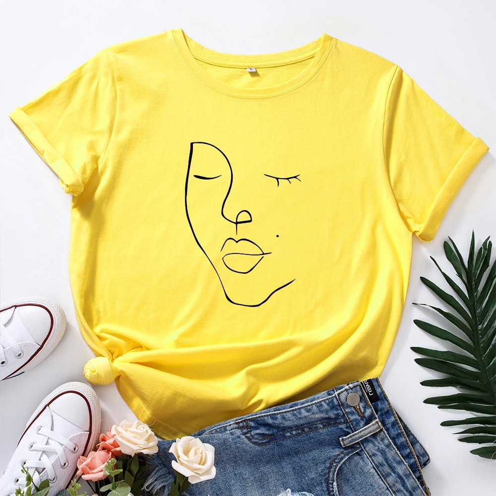 

Funny Face Abstract Print T Shirt Women Summer Short Sleeve Aesthetic Art Graphic Tee Plus Size Tshirt Ladies Tops TX5953