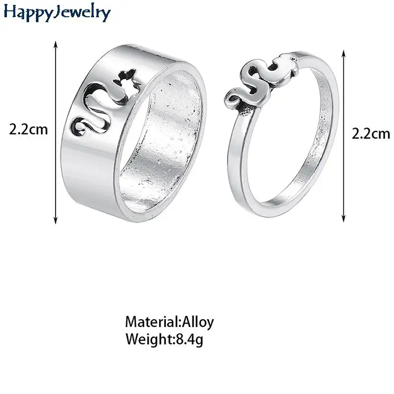 

2pcs Vintage Silver Plated Couple Ring Women Punk Irregular Ring Sets Jewelry