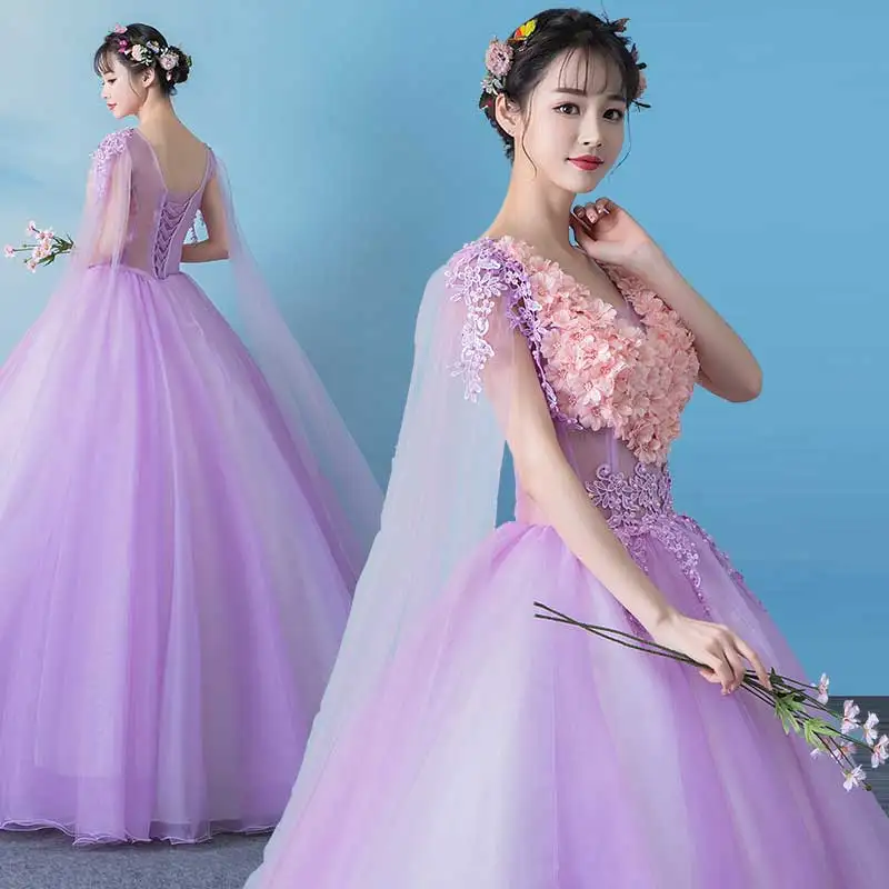 Лавандовые тюлевые пышные платья v образный вырез аппликации с бисером и