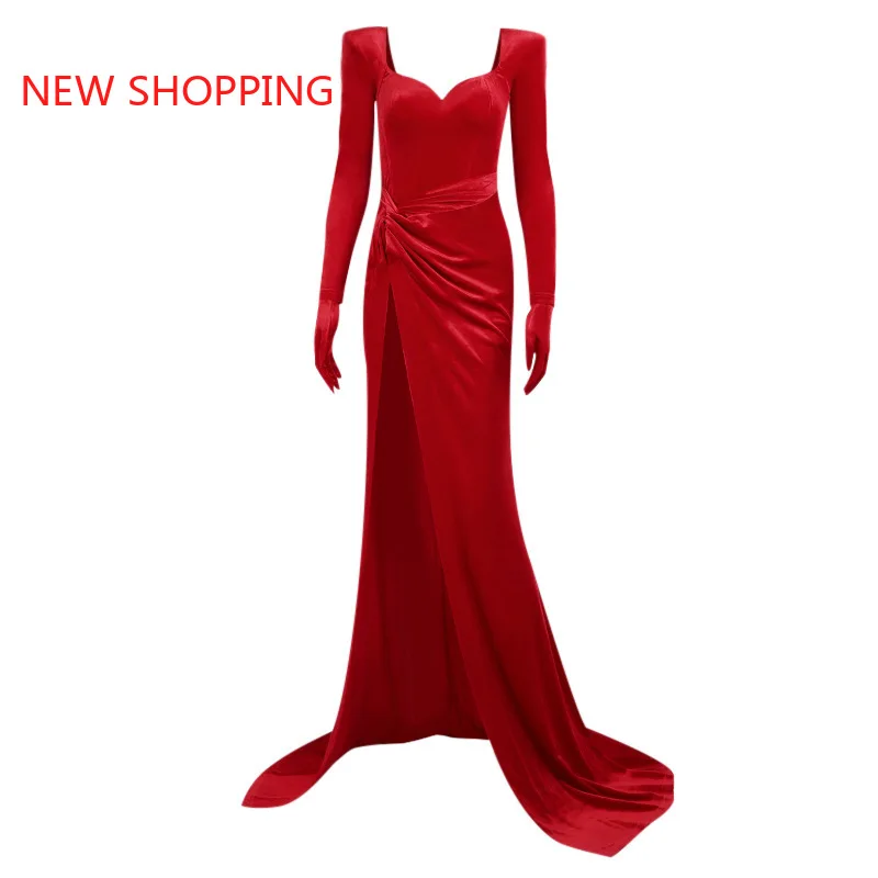 Женское бархатное платье с запахом красное черное облегающее средней длины