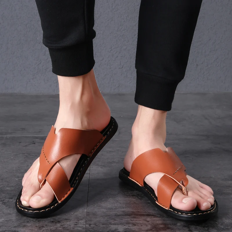 Модные мужские сандалии Летние черные пляжные Уличные дышащие летние на плоской