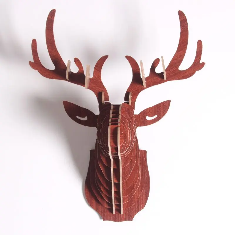 3D деревянная головоломка скульптура в виде животного абстрактная голова оленя