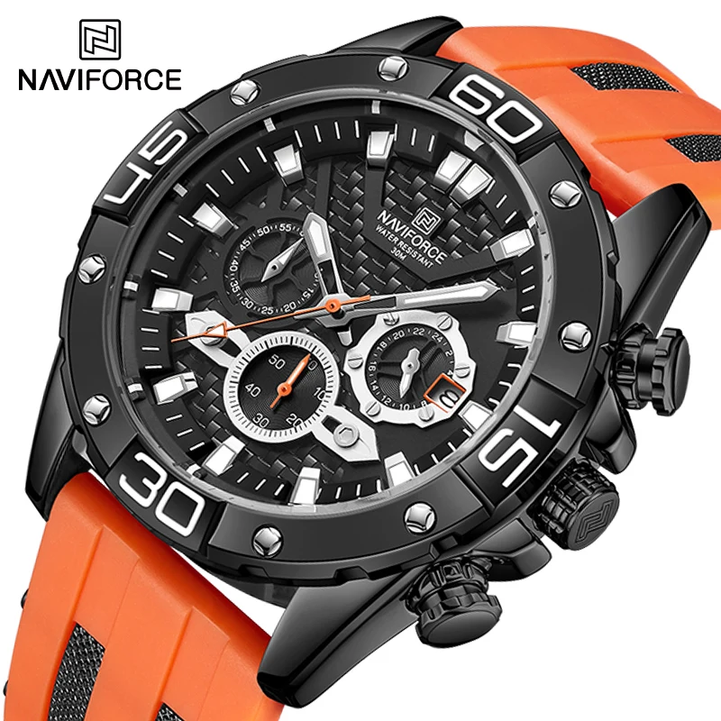 NAVIFORCE Casual Silicone Band Watches for Men Military Sport 1/10 Second Chronograph Wrist Watch Waterproof Quartz Luxury Clock