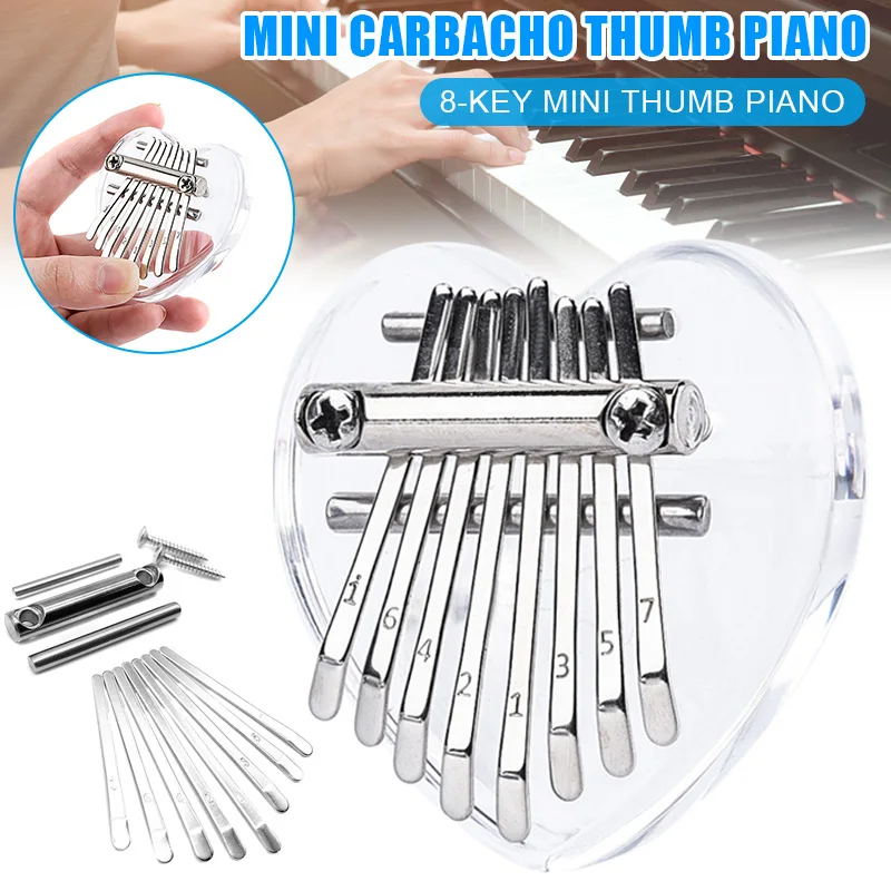 

Горячая Распродажа, 8-клавишный мини-калимба, пианино для большого пальца, прозрачная акриловая форма сердца, Kalimba ED889