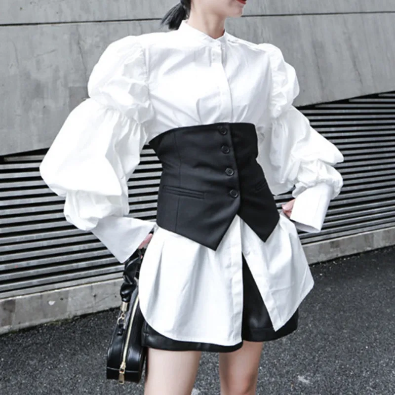 MEVGOHOT 2019 Autumn Winter Woman Black Adjustable Waist Vest Buttons Up Slim Fashion Suit Female HD3103 |