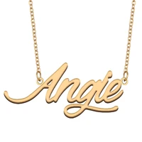 angie name necklace for women stainless steel jewelry 18k gold plated alphabet nameplate pendant femme mother girlfriend gift