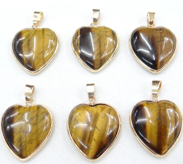 

Wholesale 10pcs/lot Natural tiger eye stone 25mm heart shape gold side pendants for Diy jewelry making Necklace pendant free