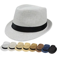 children kids summer beach straw hat jazz panama trilby fedora hat gangster cap outdoor breathable hats girls boys sunhat