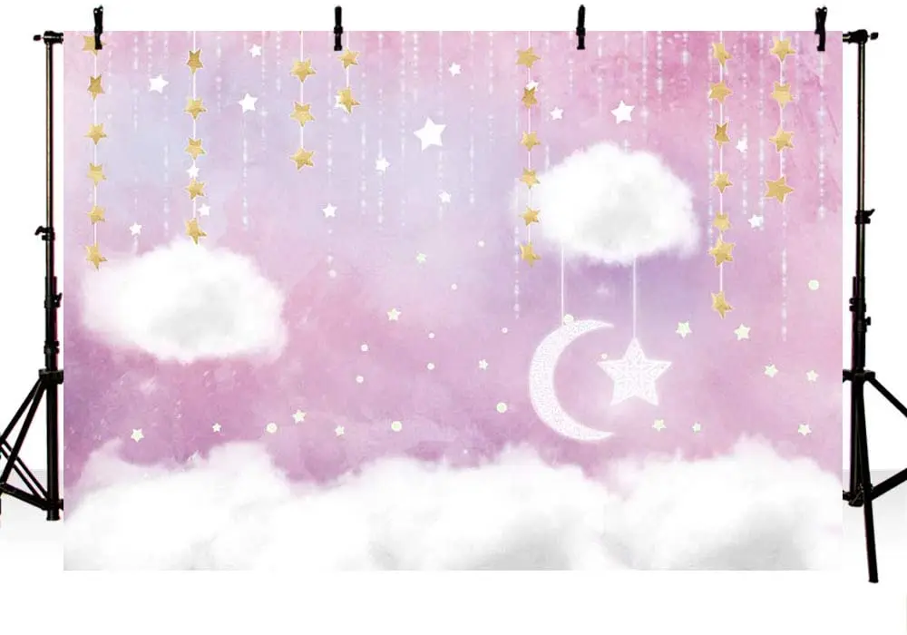 Sweet Pink and White Cloud Photo Studio Backdrop Props Princess Birthday Girl Baby Shower Twinkle Stars Party Decorations